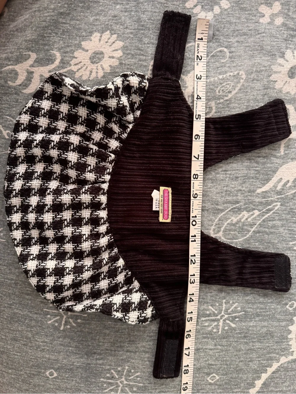 Black & White Tweed Houndstooth dog dress with Bow Accent and Curdoroy lining
